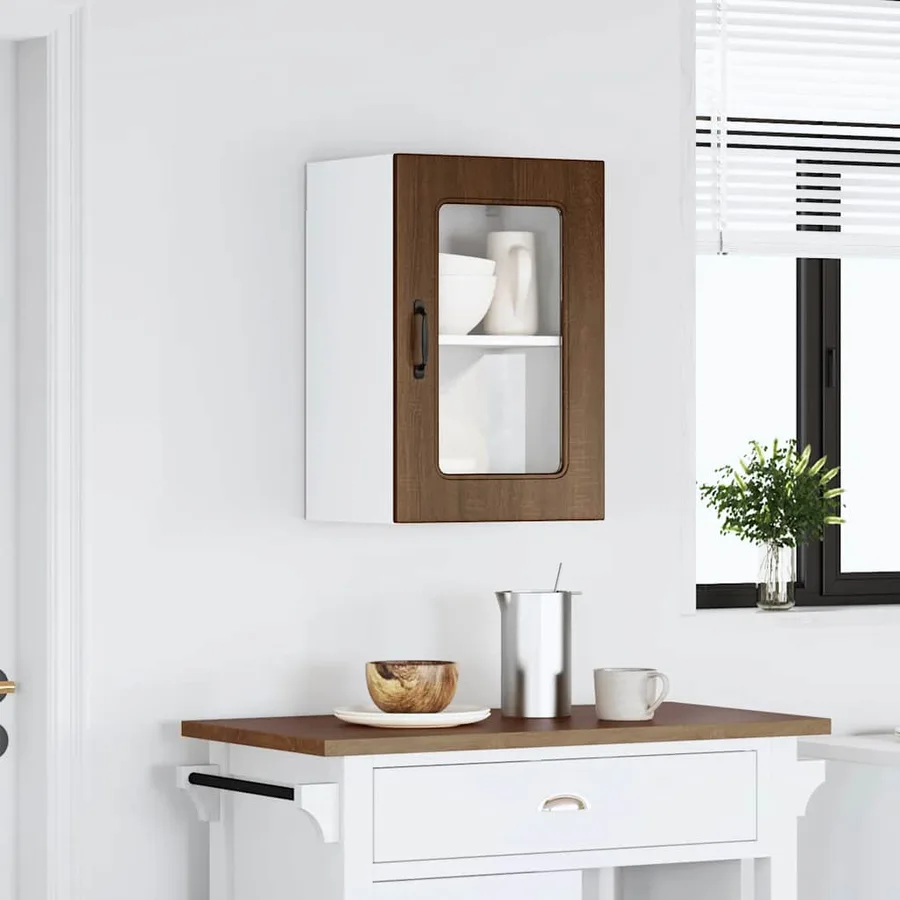 Armoire murale de cuisine et porte en verre Kalmar chêne marron - 3