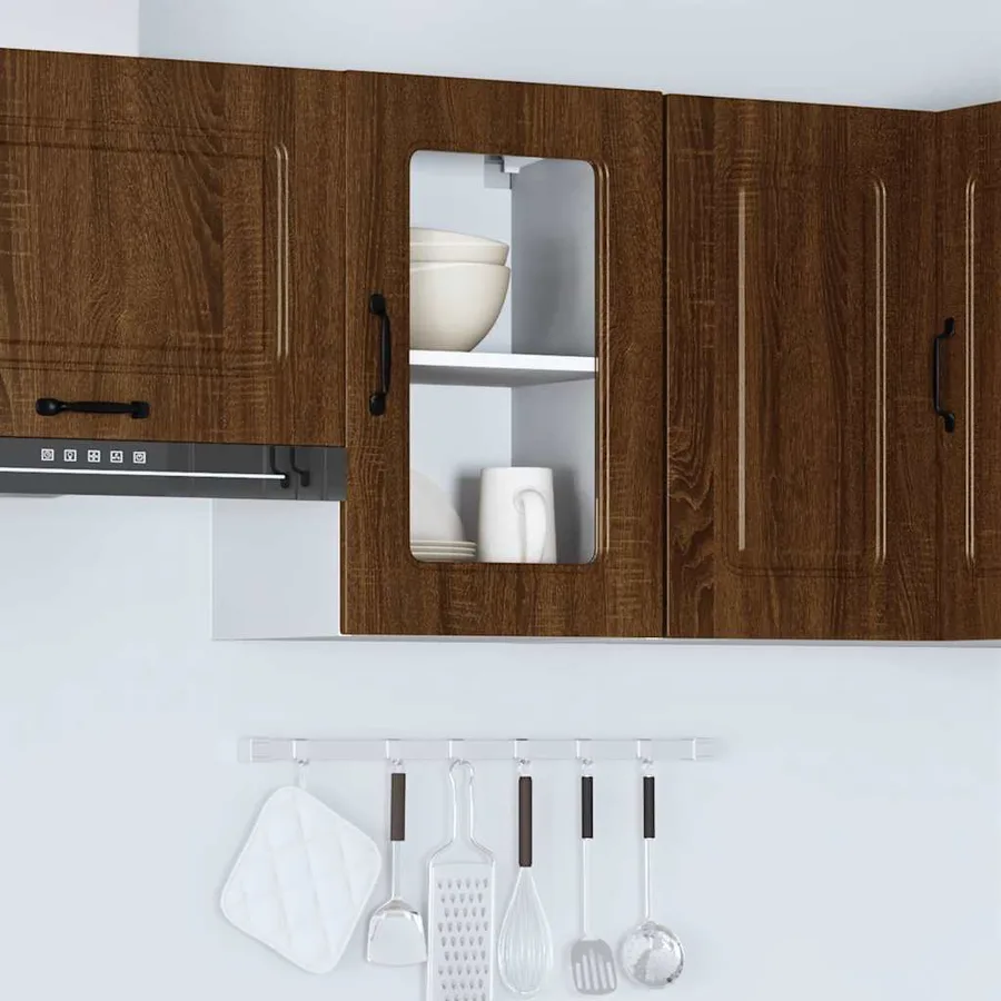 Armoire murale de cuisine et porte en verre Kalmar chêne marron - 4