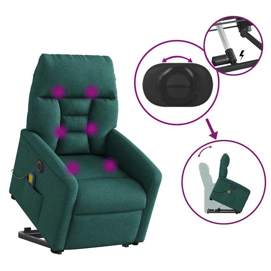 Fauteuil inclinable de massage électrique Vert foncé Tissu - 9