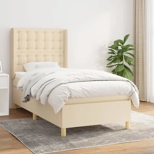 Sommier à lattes de lit et matelas Crème 90x190 cm Tissu
