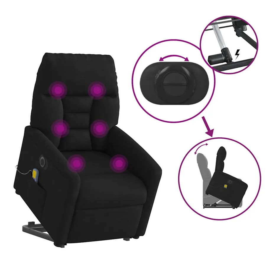 Fauteuil inclinable de massage électrique noir tissu microfibre - 8