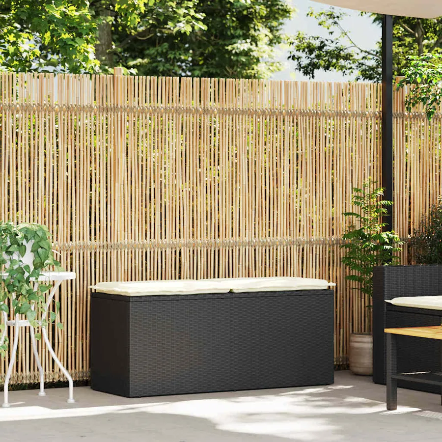 Banc de jardin avec coussin noir 110x40x44 cm résine tressée - 2
