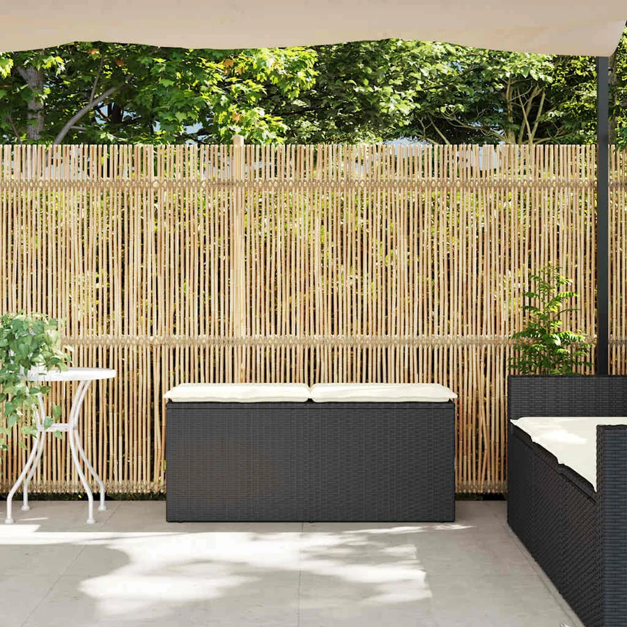 Banc de jardin avec coussin noir 110x40x44 cm résine tressée - 3