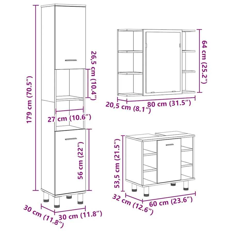 Ensemble de meubles salle de bain 3 pcs bois d'ingénierie - 11