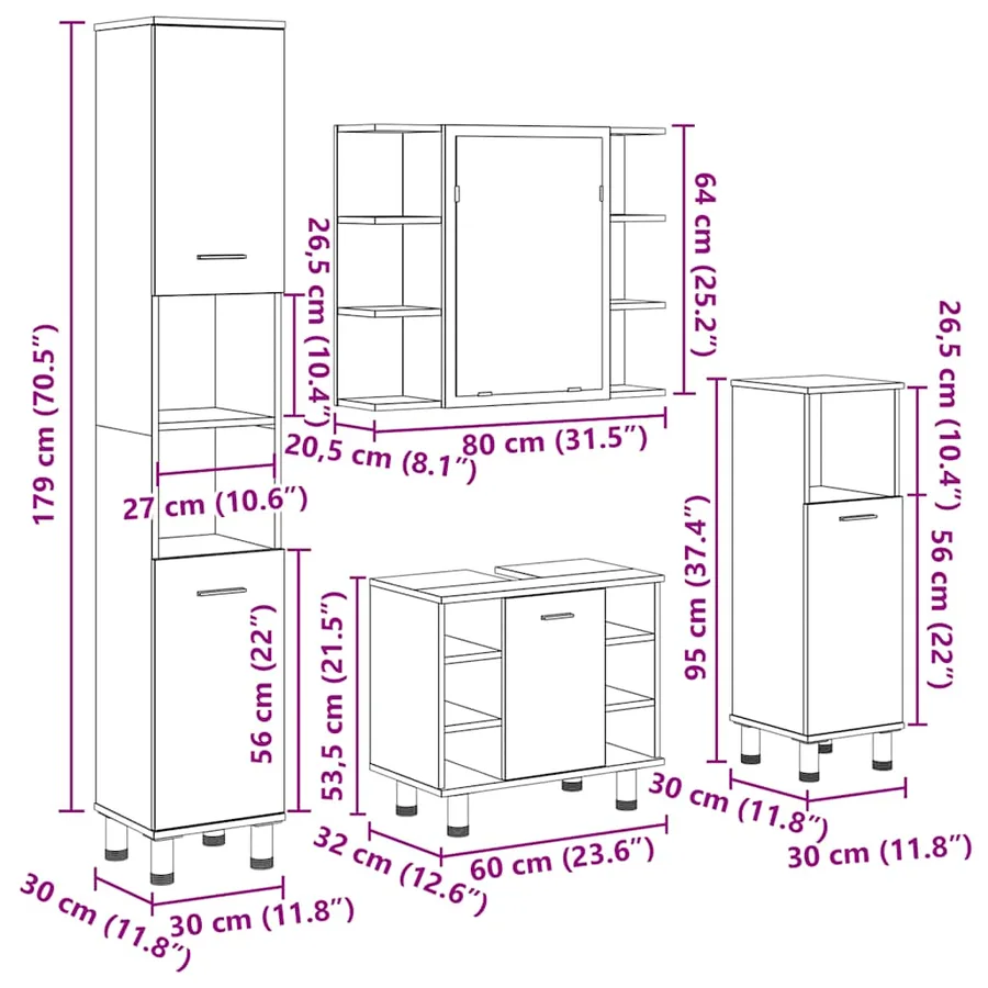 Ensemble de meubles salle de bain 4 pcs bois d'ingénierie - 13