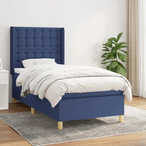 Sommier à lattes de lit avec matelas Bleu 80x200 cm Tissu