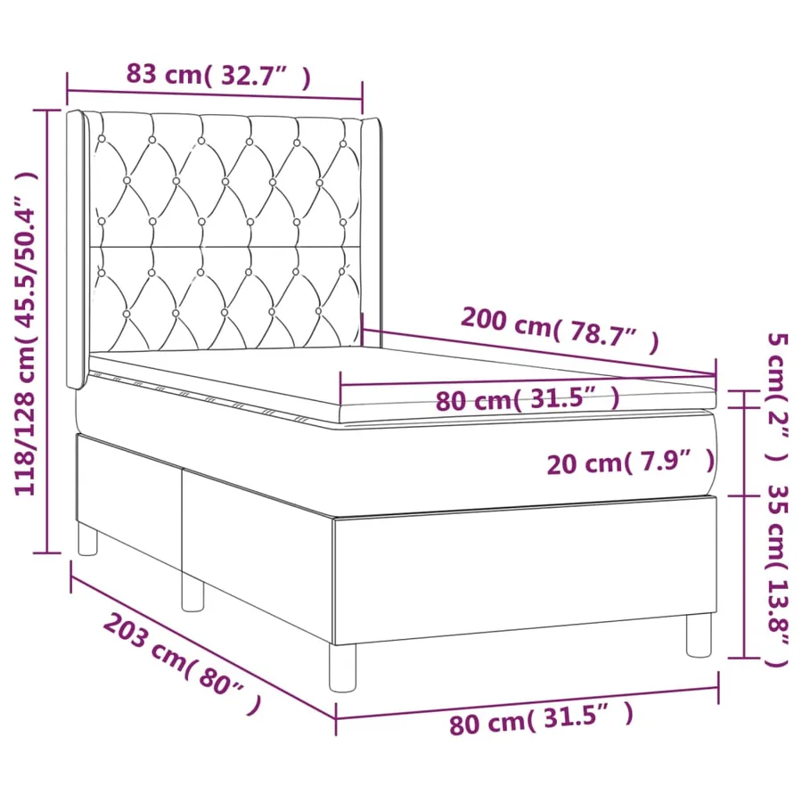Sommier à lattes de lit avec matelas Taupe 80x200 cm Tissu - 7