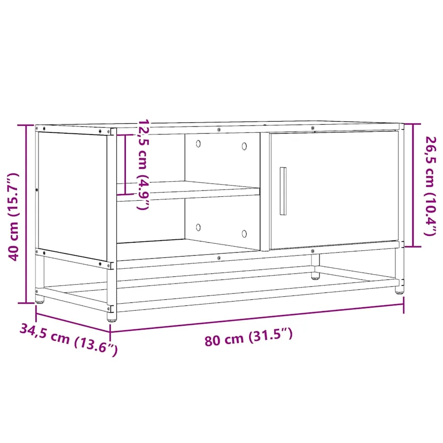 Meuble TV chêne fumé 80x34,5x40 cm bois d'ingénierie et métal - 11