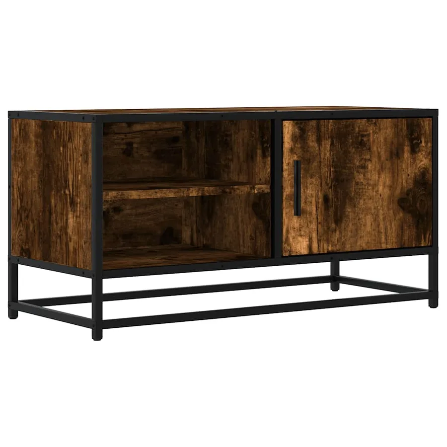 Meuble TV chêne fumé 80x34,5x40 cm bois d'ingénierie et métal - 2