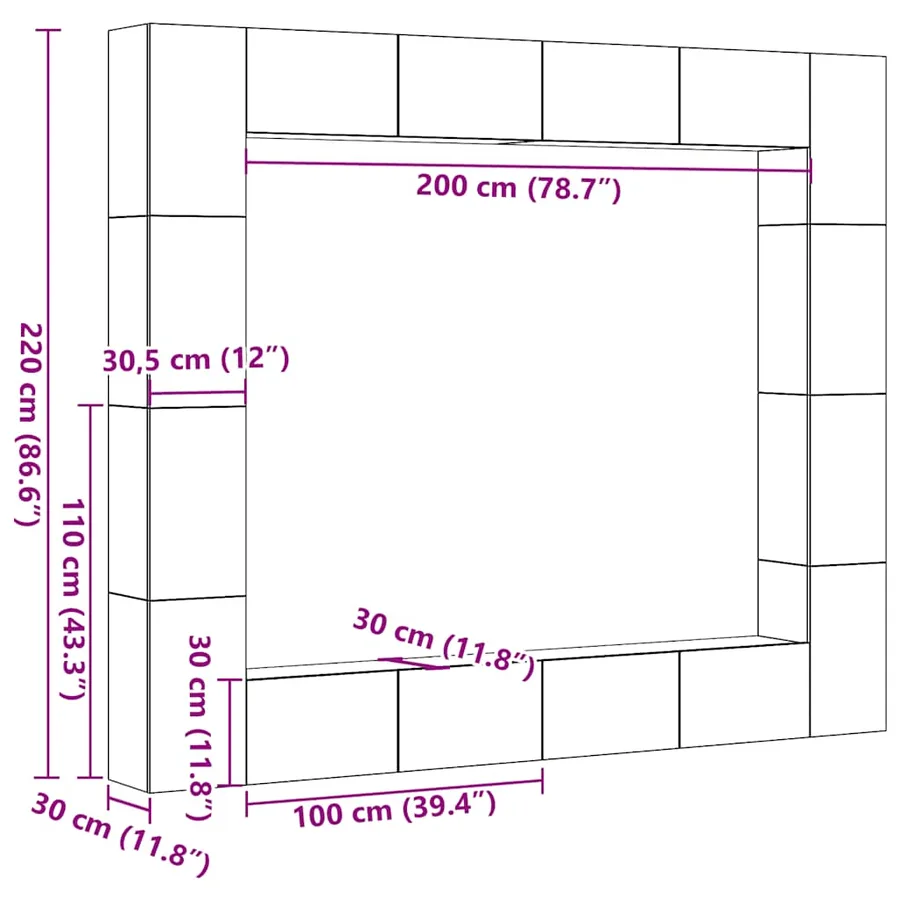 Ensemble de meuble TV mural 8 pcs vieux bois bois d'ingénierie - 9