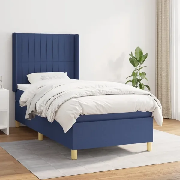 Sommier à lattes de lit avec matelas Bleu 100x200 cm Tissu
