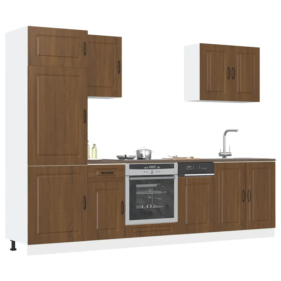 Ensemble de 7 meubles de cuisine en bois d'ingénierie "Kalmar" en chêne brun