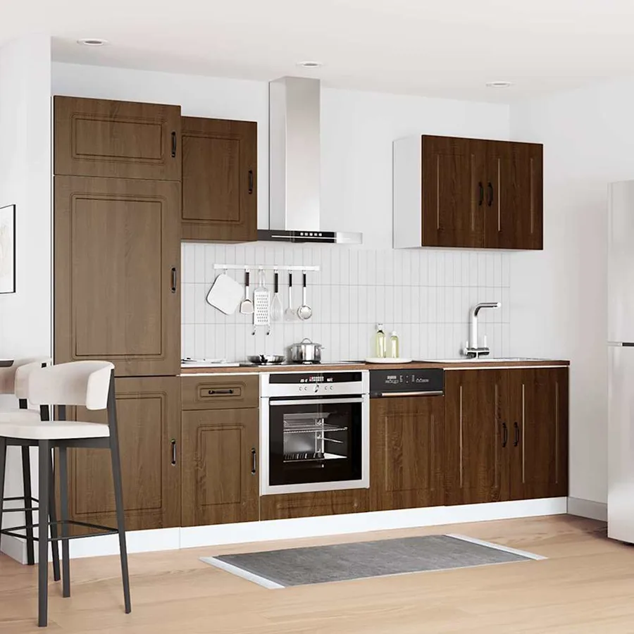 Ensemble de 7 meubles de cuisine en bois d'ingénierie "Kalmar" en chêne brun - 3