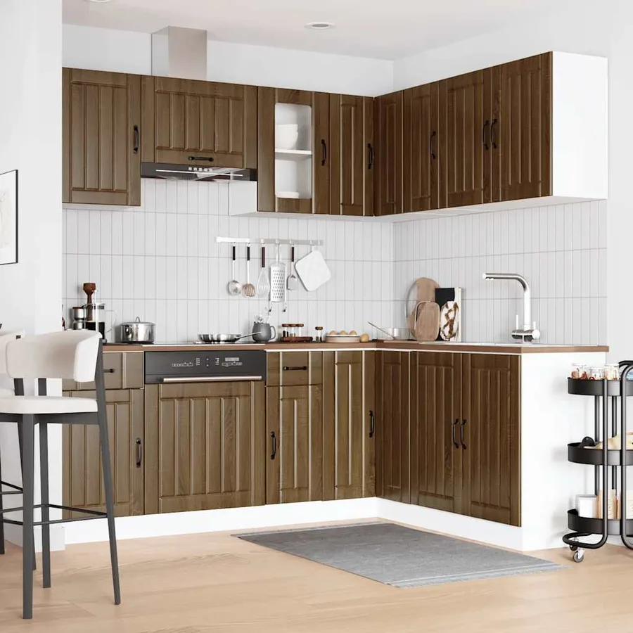 Ensemble de 11 meubles de cuisine en bois d'ingénierie "Kalmar" en chêne brun - 3