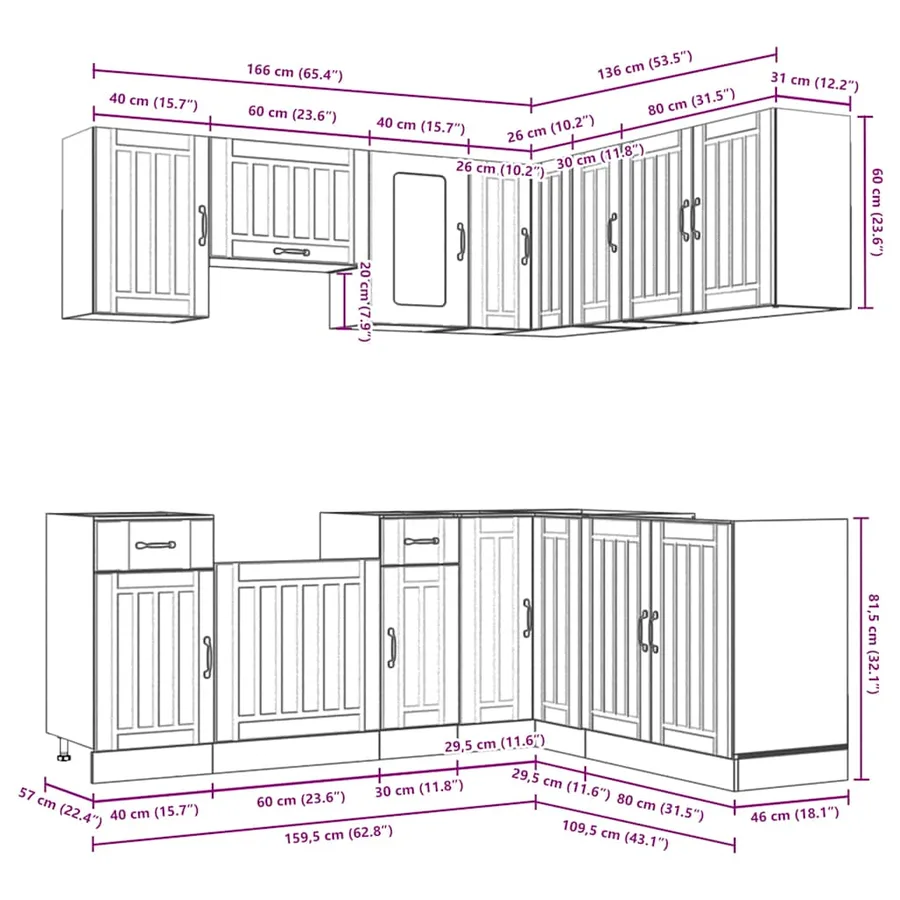 Ensemble de 11 meubles de cuisine en bois d'ingénierie "Kalmar" en chêne brun - 8