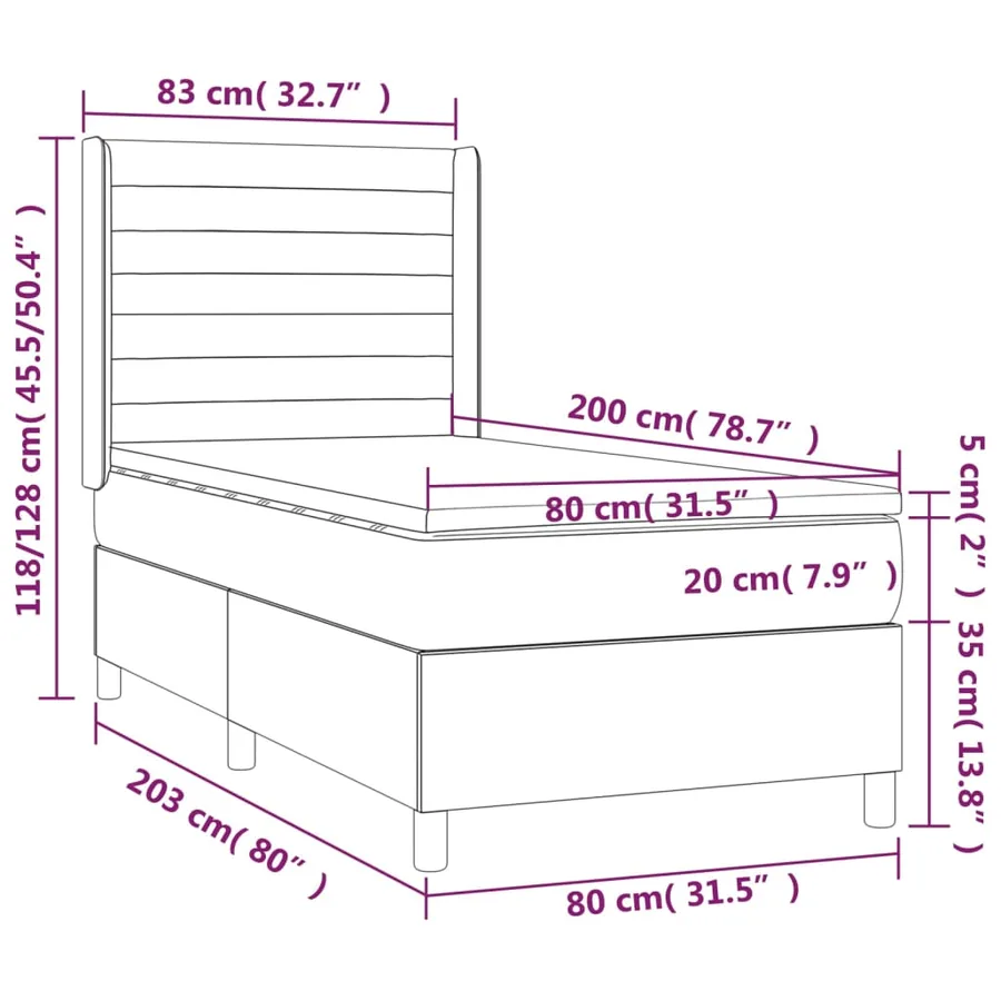 Sommier à lattes de lit avec matelas Gris foncé 80x200 cm Tissu - 7
