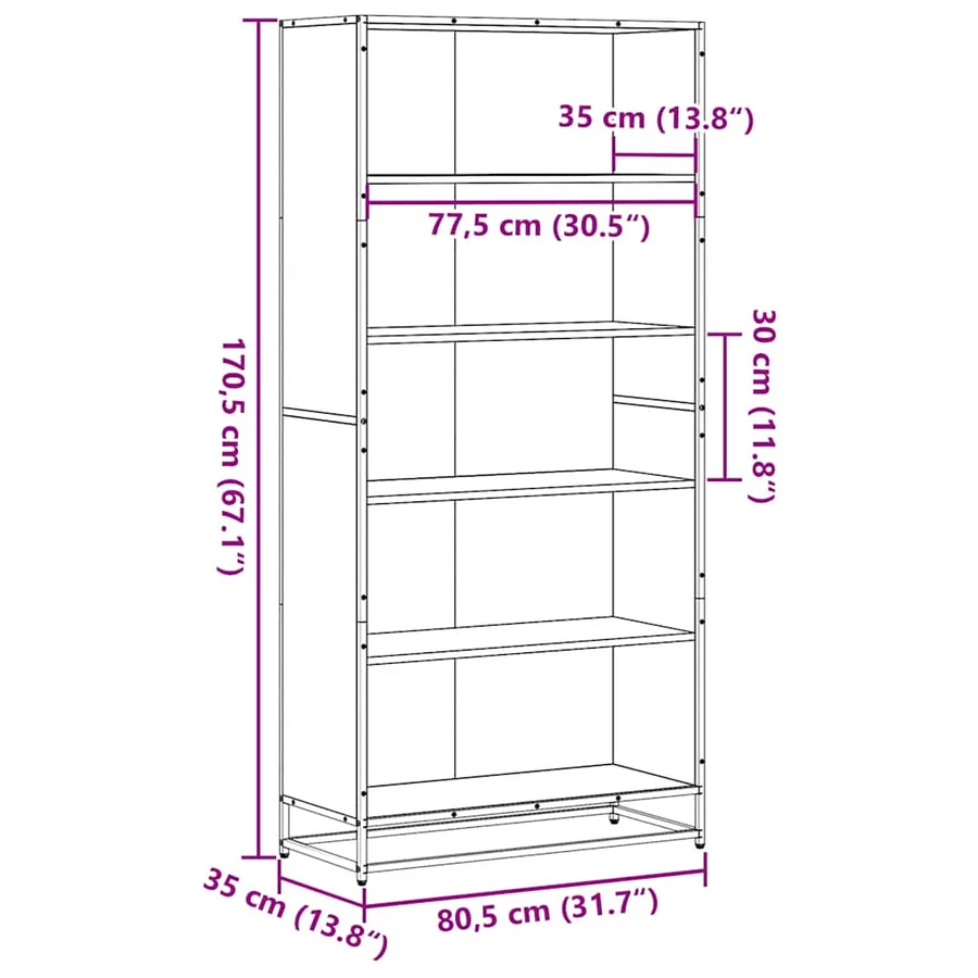 Bibliothèque chêne fumé 80,5x35x170,5 cm bois d'ingénierie - 9