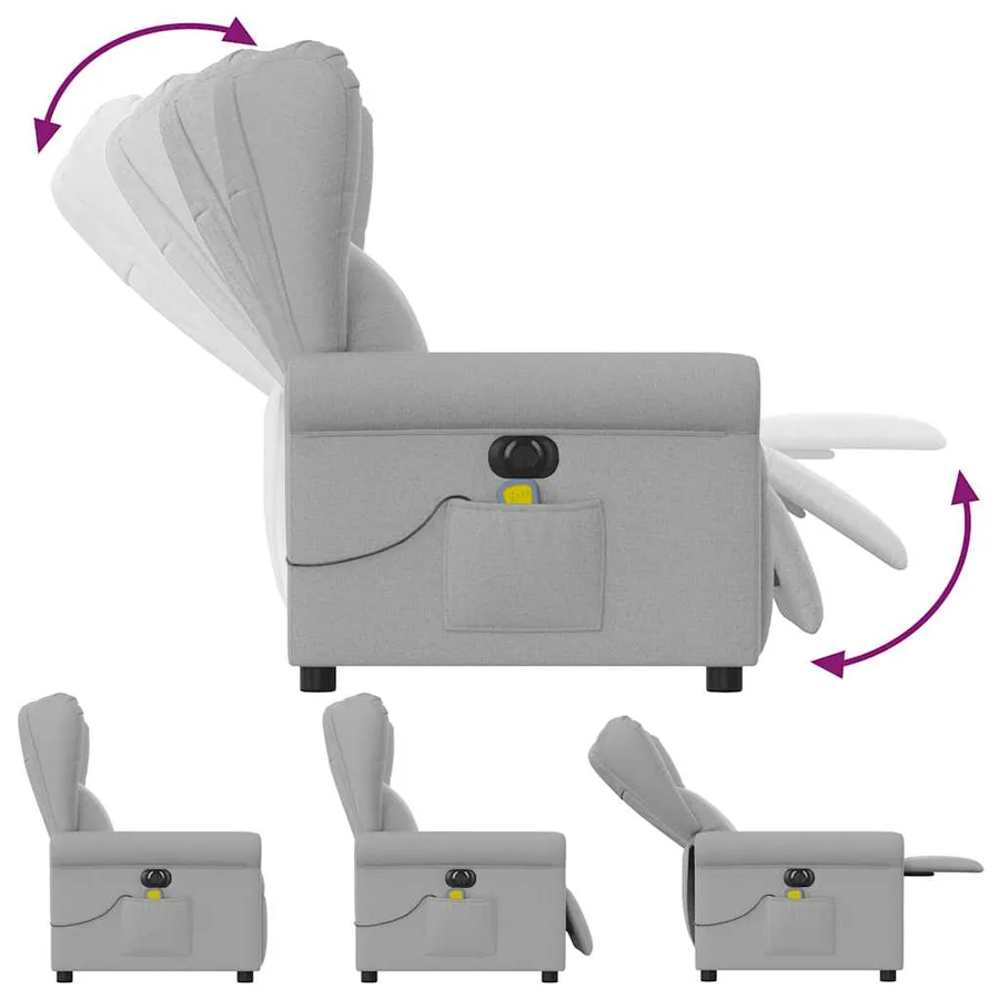 Fauteuil de massage inclinable électrique gris nuage tissu - 7