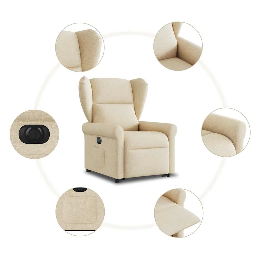 Fauteuil inclinable électrique crème tissu - 11