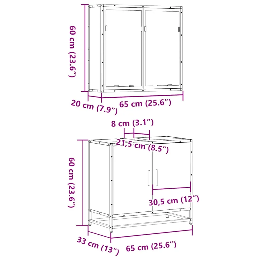 Ensemble de meubles de salle de bain 2 pcs Sonoma gris - 11