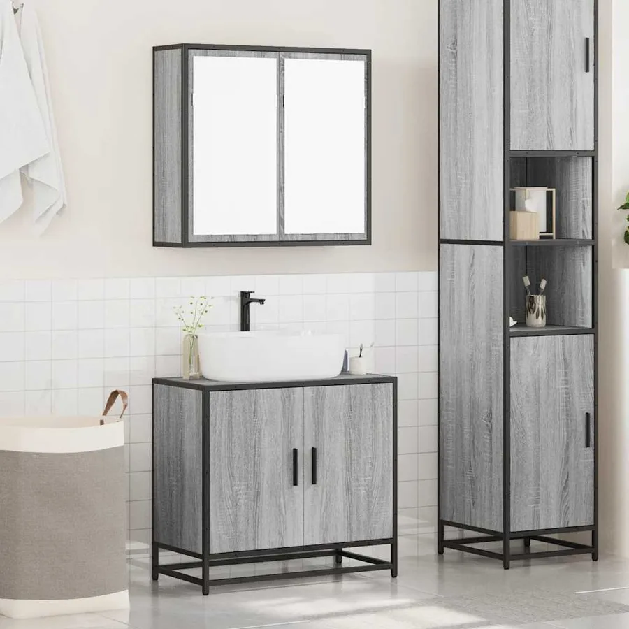 Ensemble de meubles de salle de bain 2 pcs Sonoma gris - 3
