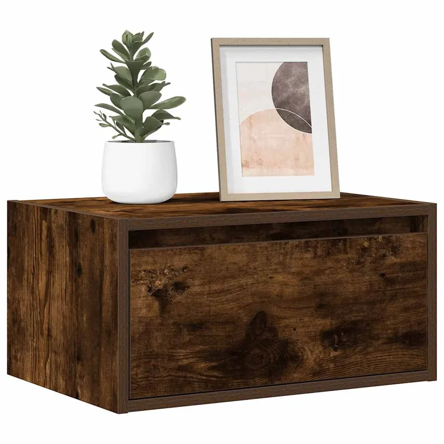 Table de chevet murale avec lumières LED chêne fumé