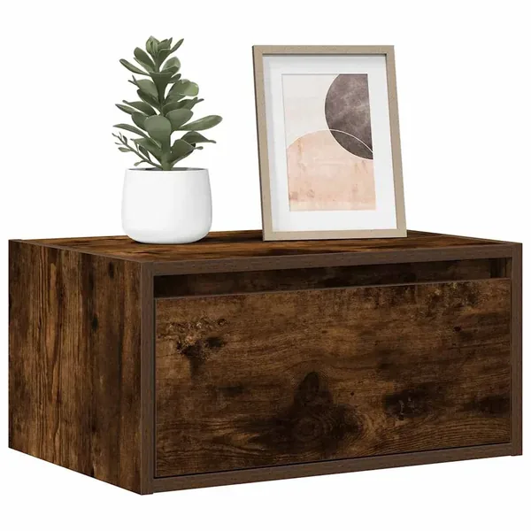 Table de chevet murale avec lumières LED chêne fumé
