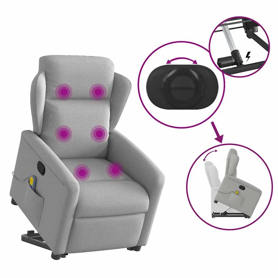 Fauteuil de massage inclinable gris nuage tissu - 8
