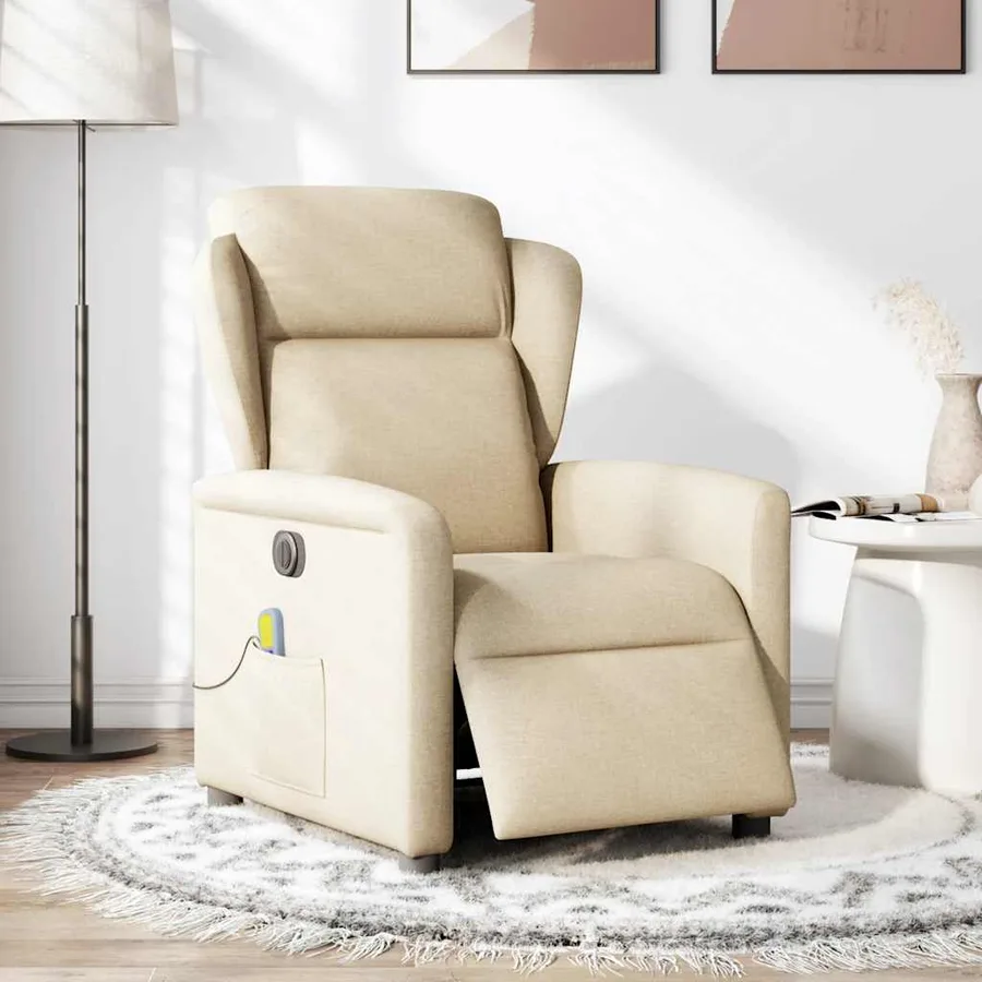 Fauteuil inclinable de massage électrique crème tissu - 2