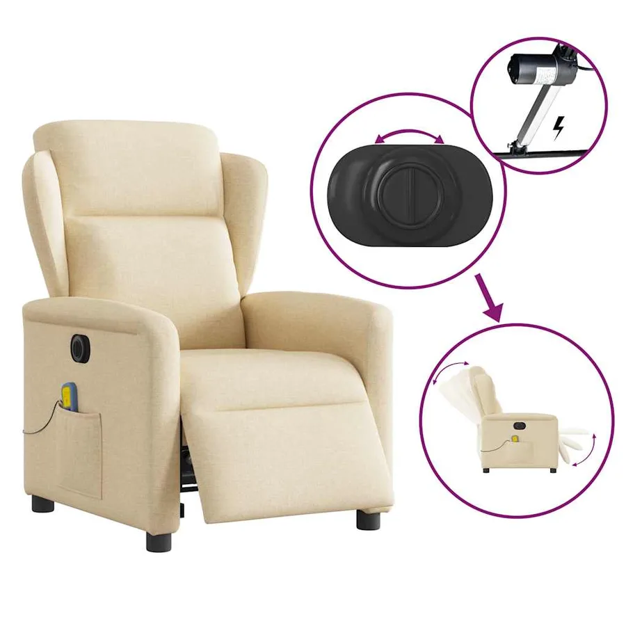 Fauteuil inclinable de massage électrique crème tissu - 8
