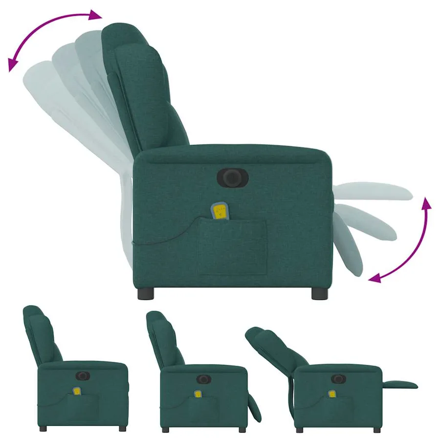 Fauteuil de massage inclinable électrique Vert foncé Tissu - 9