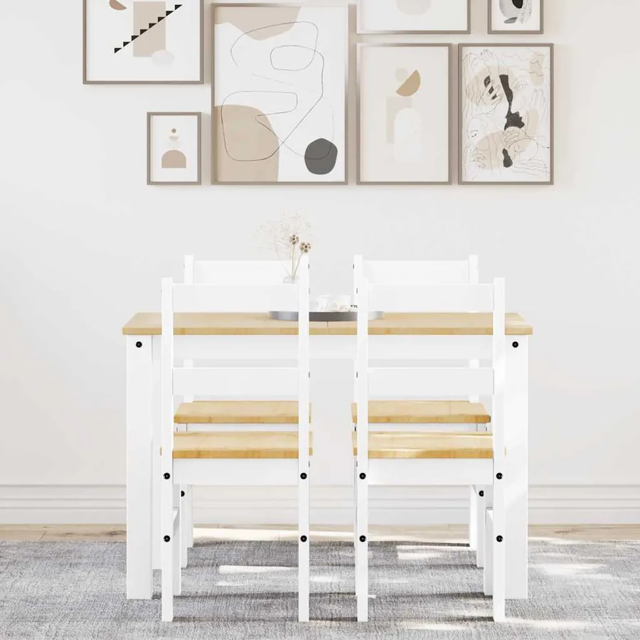 Ensemble à manger PANAMA 5 pcs blanc bois de pin massif