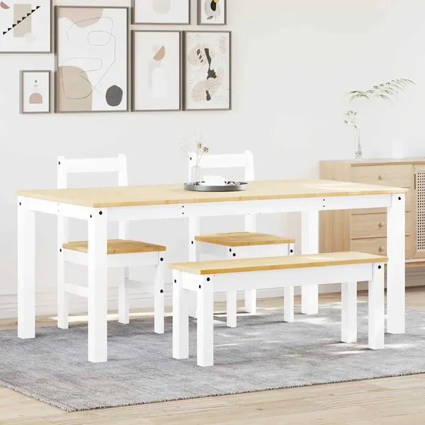 Ensemble à manger PANAMA 4 pcs blanc bois de pin massif