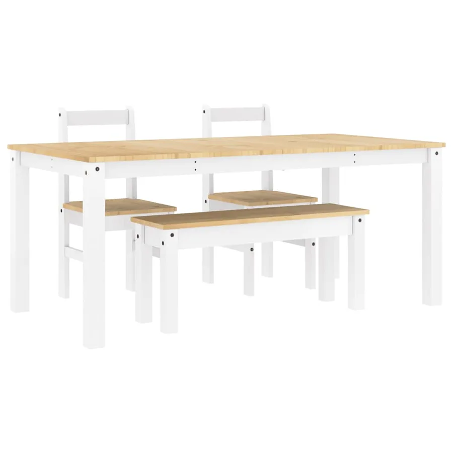 Ensemble à manger PANAMA 4 pcs blanc bois de pin massif - 2