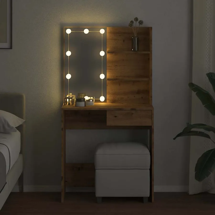 Coiffeuse avec LED chêne artisanal 74,5x40x141 cm - 4