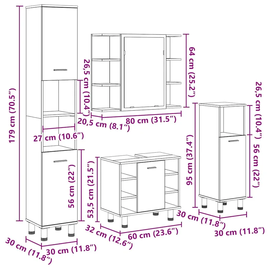 Ensemble de meubles de salle de bain 4 pcs gris béton - 13
