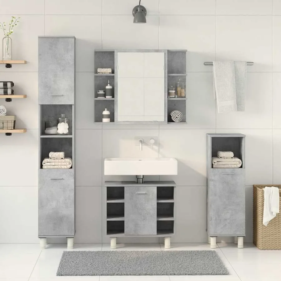 Ensemble de meubles de salle de bain 4 pcs gris béton - 3