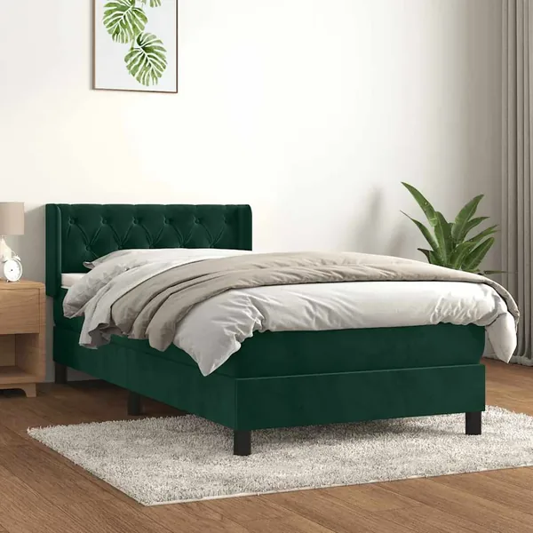 Sommier à lattes de lit et matelas Vert foncé 80x200 cm Velours
