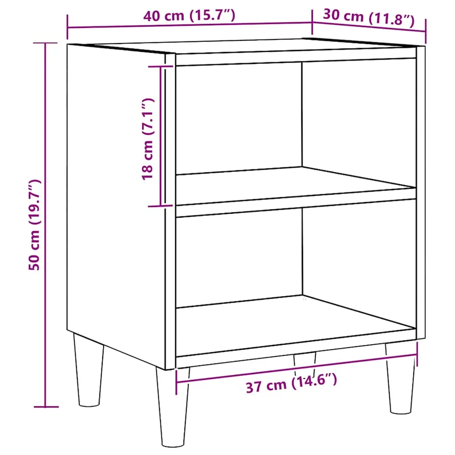 Table de chevet chêne artisanal 40x30x50 cm bois d'ingénierie - 8