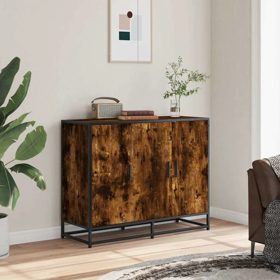Buffet chêne fumé 94x35x76 cm bois d'ingénierie - 3