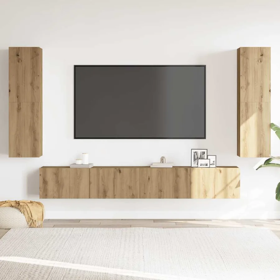 Meubles TV muraux 4 pcs chêne artisanal bois d'ingénierie - 3