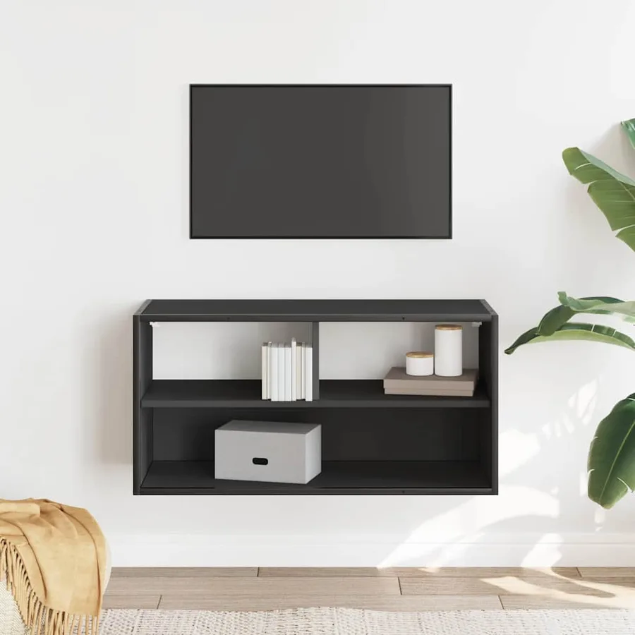 Meuble TV noir 80x31x39,5 cm bois d'ingénierie et métal - 3