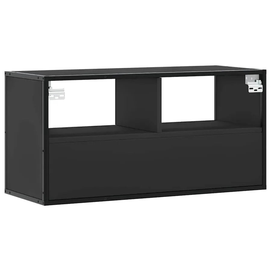 Meuble TV noir 80x31x39,5 cm bois d'ingénierie et métal - 6