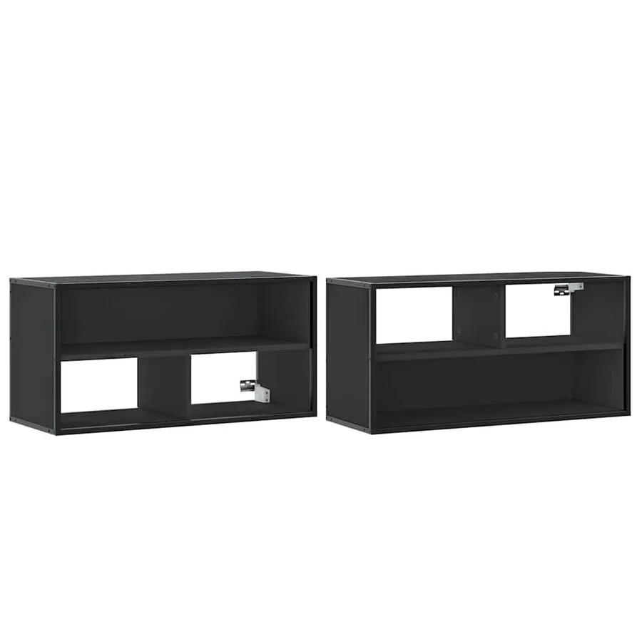 Meuble TV noir 80x31x39,5 cm bois d'ingénierie et métal - 7
