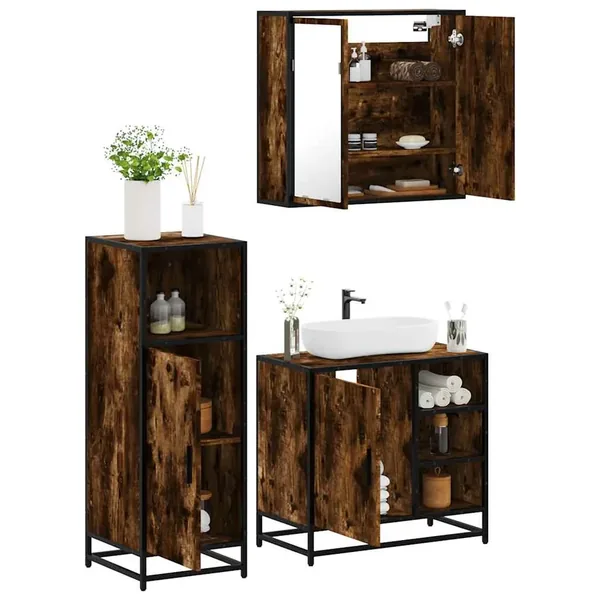 Ensemble de meubles de salle de bain 3 pcs Chêne fumé