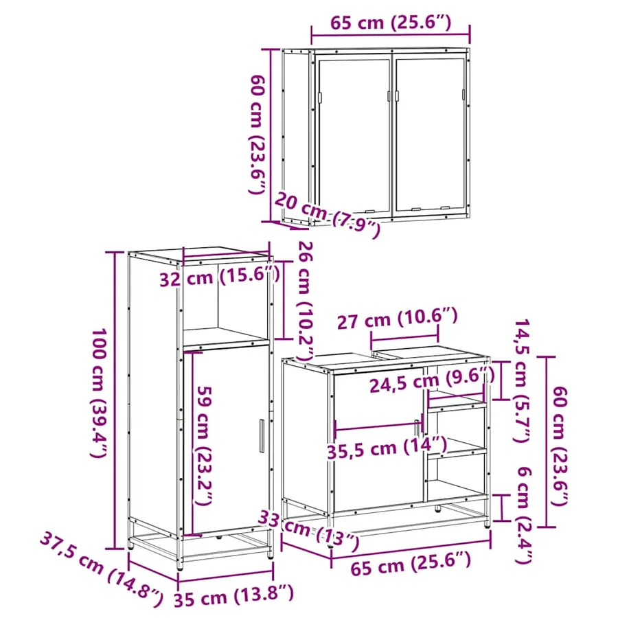 Ensemble de meubles de salle de bain 3 pcs Chêne fumé - 11