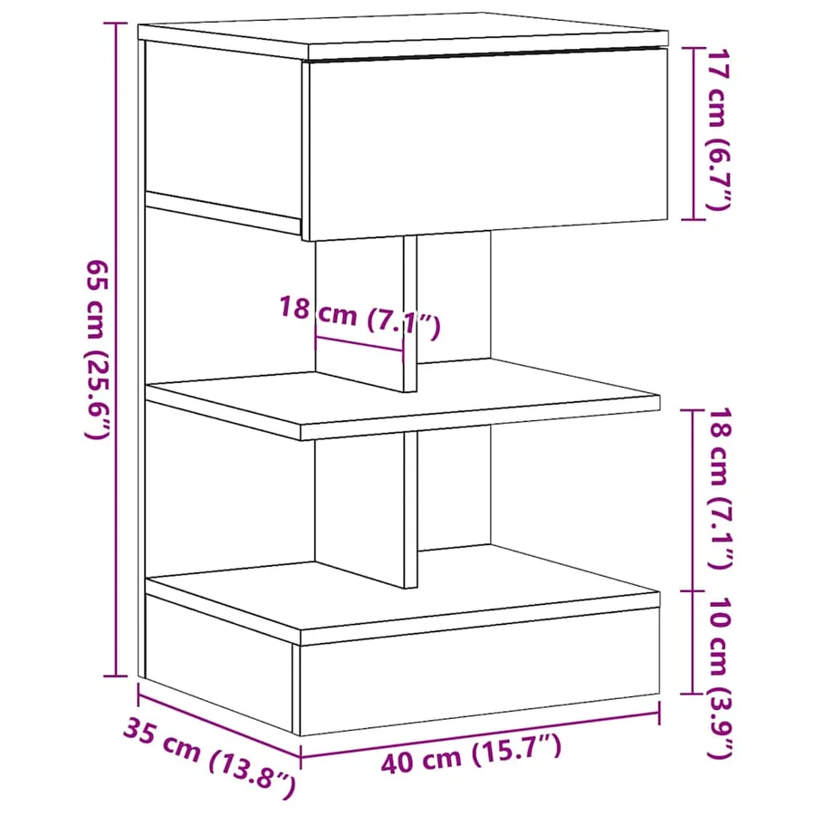 Table de chevet vieux bois 40x35x65 cm bois d'ingénierie - 10