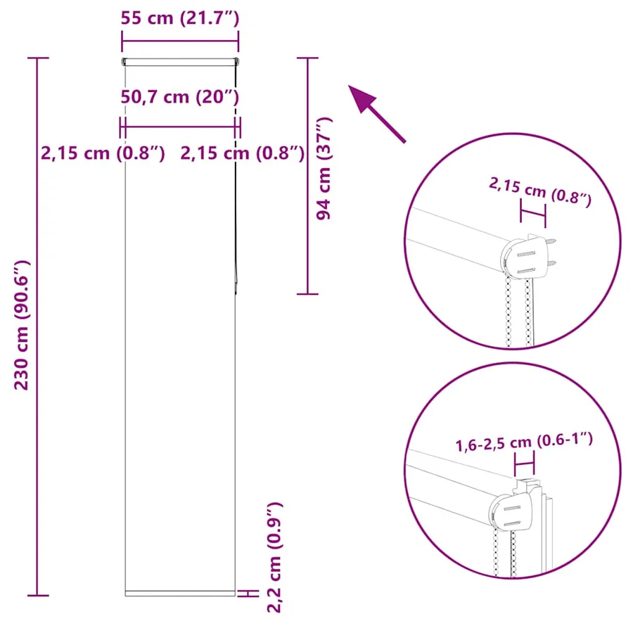 Store enrouleur occultant blanc cassé 55x230cm largeur du tissu - 18