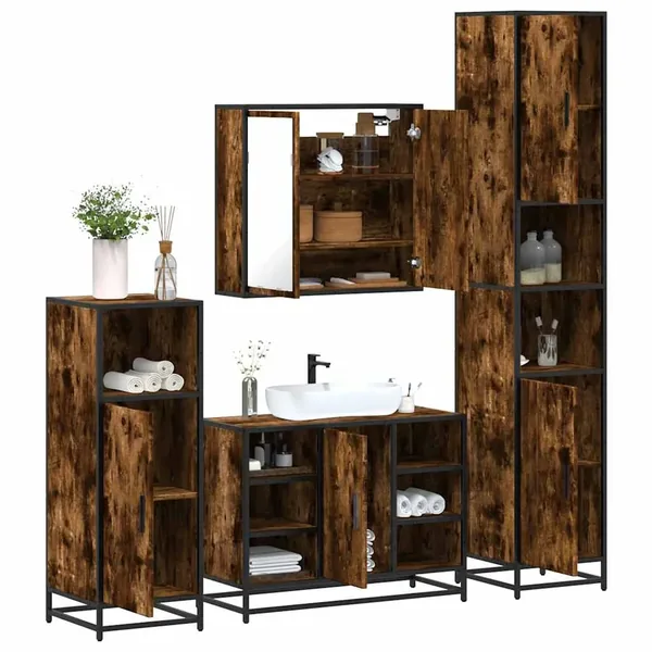 Ensemble meubles salle de bain 4 pcs chêne fumé bois ingénierie