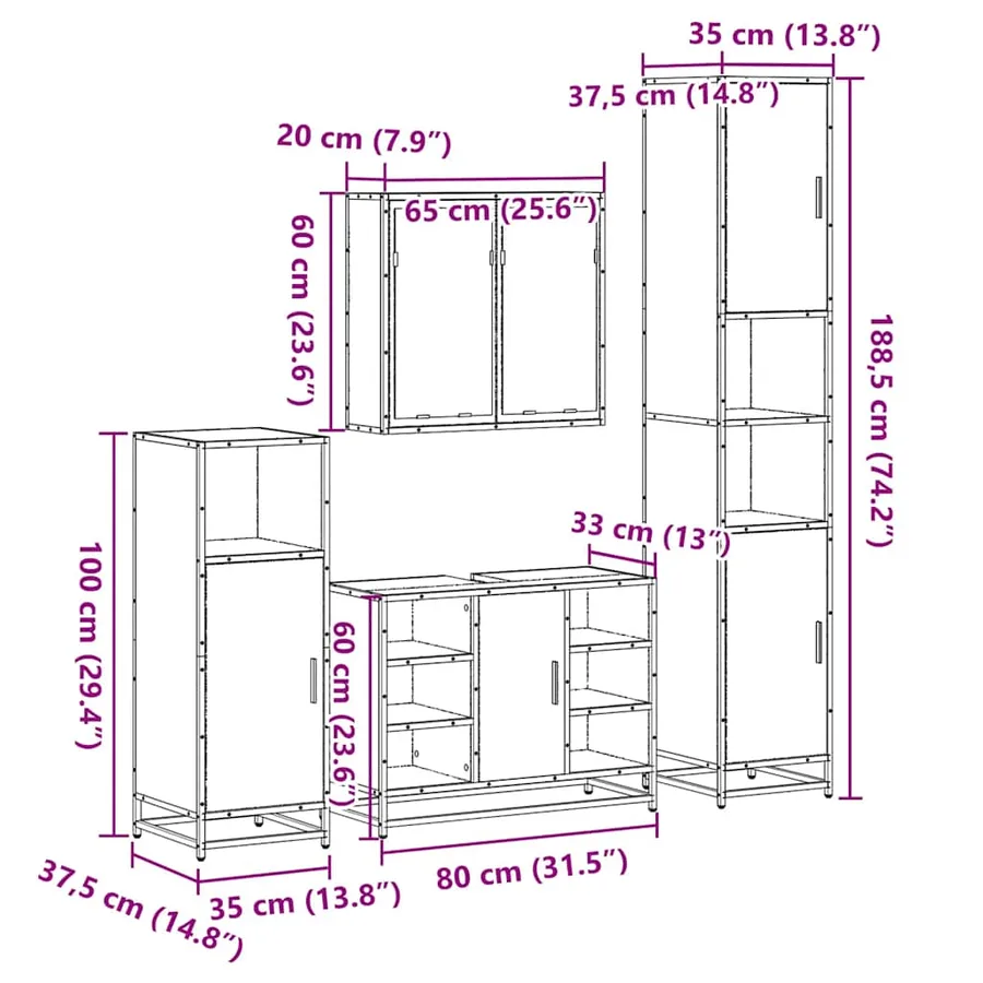 Ensemble meubles salle de bain 4 pcs chêne fumé bois ingénierie - 11